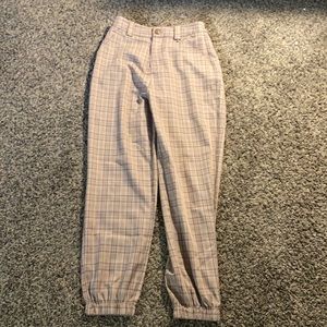 pink plaid silky pants size M